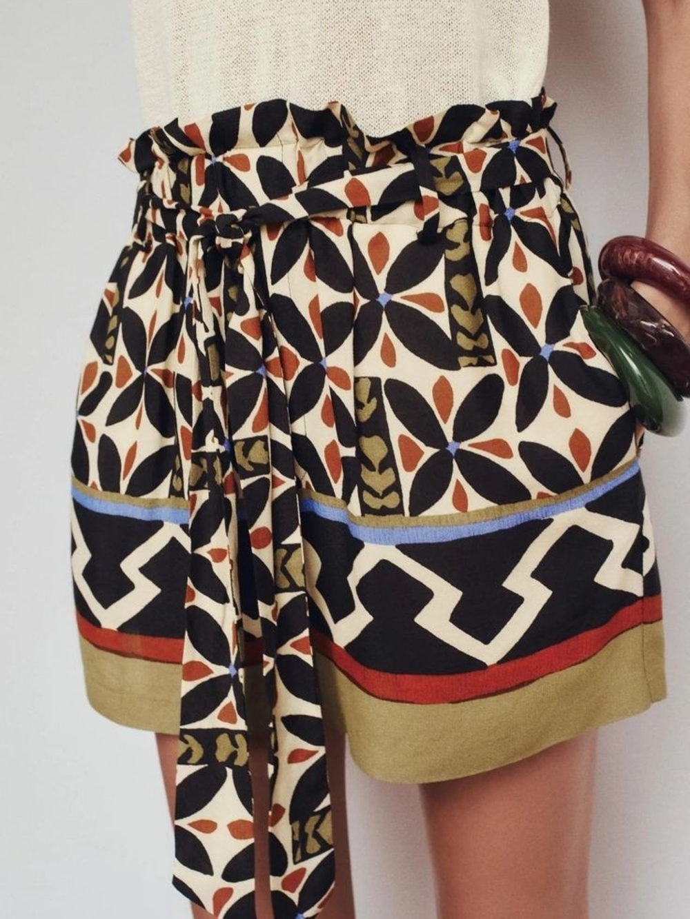 Zara Printed Paperbag Waist Bermuda Shorts in Tropical Print